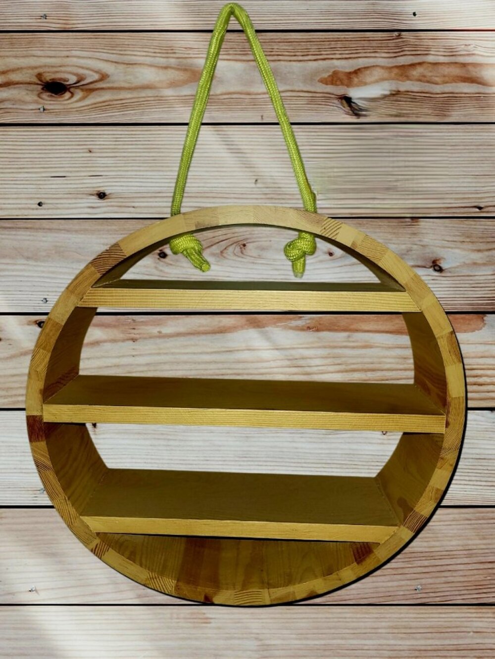 Natural Wood Round Hanging Wall Shelf - Decorative Display Decor - 3 Shelf